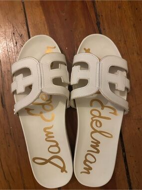Sam Edelman Nettie White Leather Double-Strap Slide Sandals